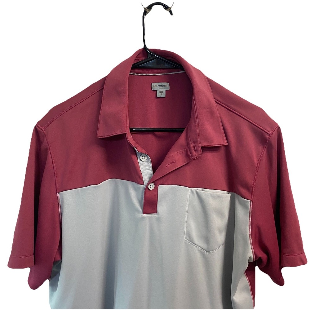 Ashworth Men's‎ Golf Shirt Gray&Reddish-pink Sz.M